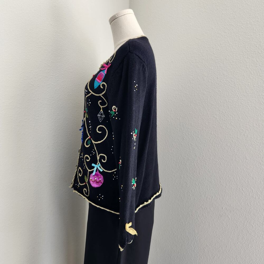 Vintage Studio Joy Black Holiday Christmas Knit Cardigan Sweater Ornaments S - Picture 7 of 10
